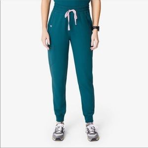 Figs high waisted Zamora jogger scrub pants in Caribbean Blue